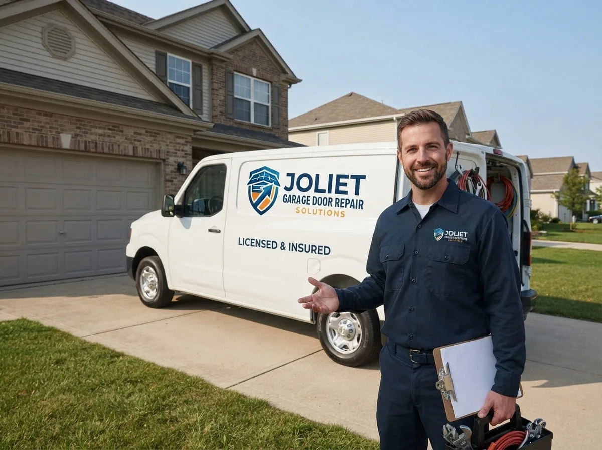 Danny Kowalski, Owner and Lead Technician Danny Kowalski, owner of Joliet Garage Door Repair Solutions, standing in front of a service truck