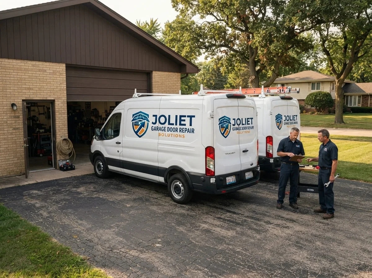 Insulated garage door installed on an attached garage during Joliet winter weather