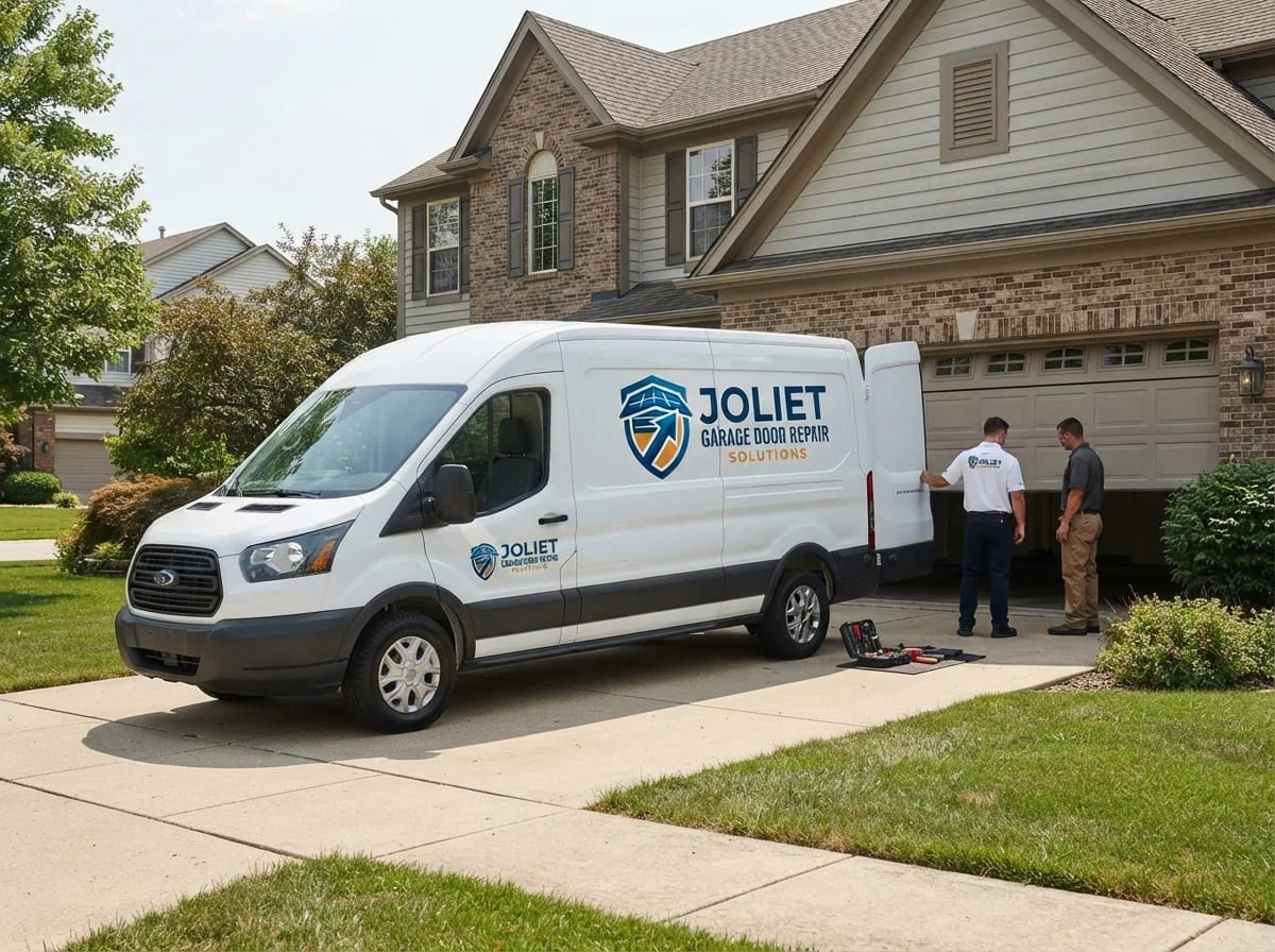 Garage door torsion spring being serviced on a sloped driveway in Upper Bluff, Joliet